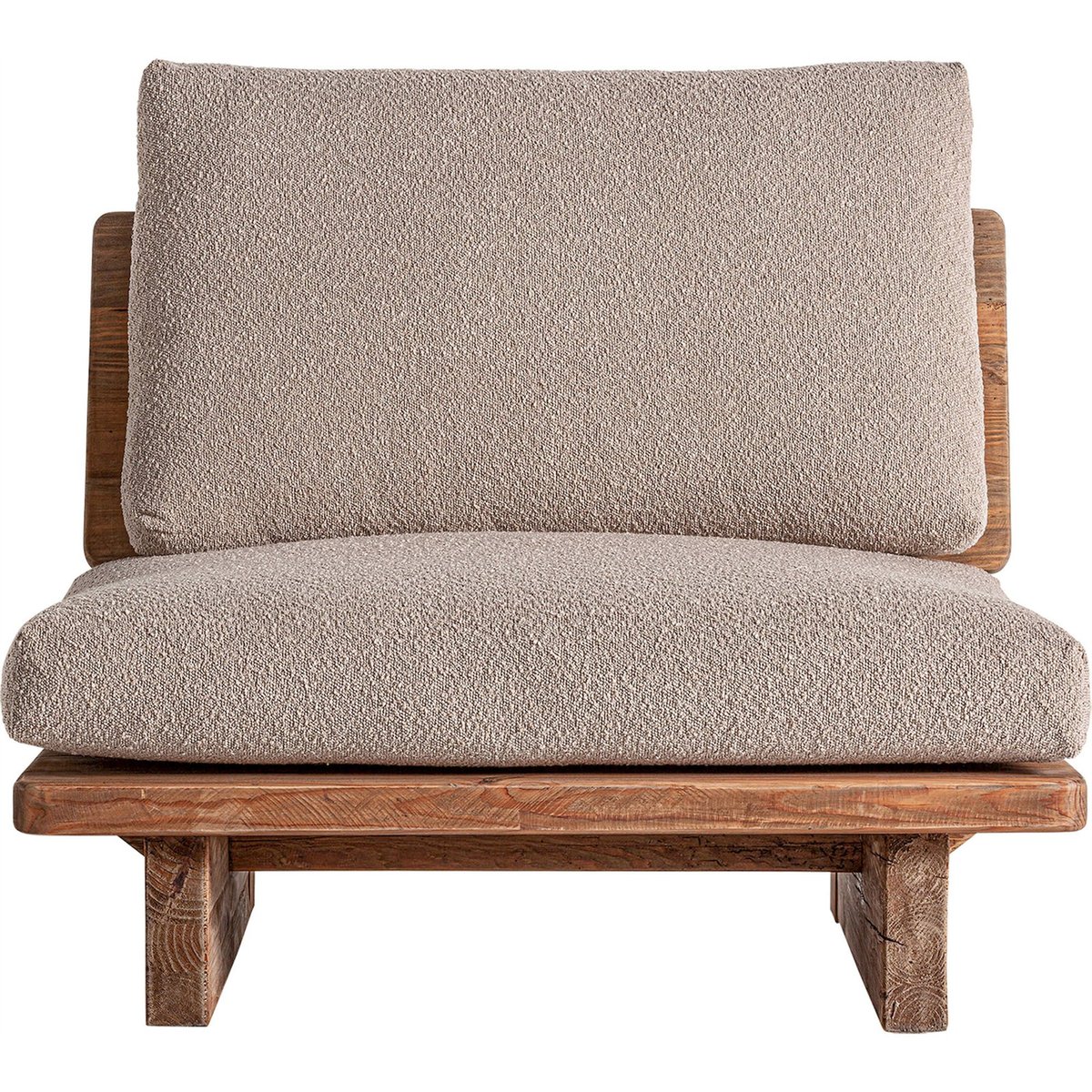 Fauteuil contemporain en bois de pin et tissu marron bois naturel et beige doux, RECOLLECTION