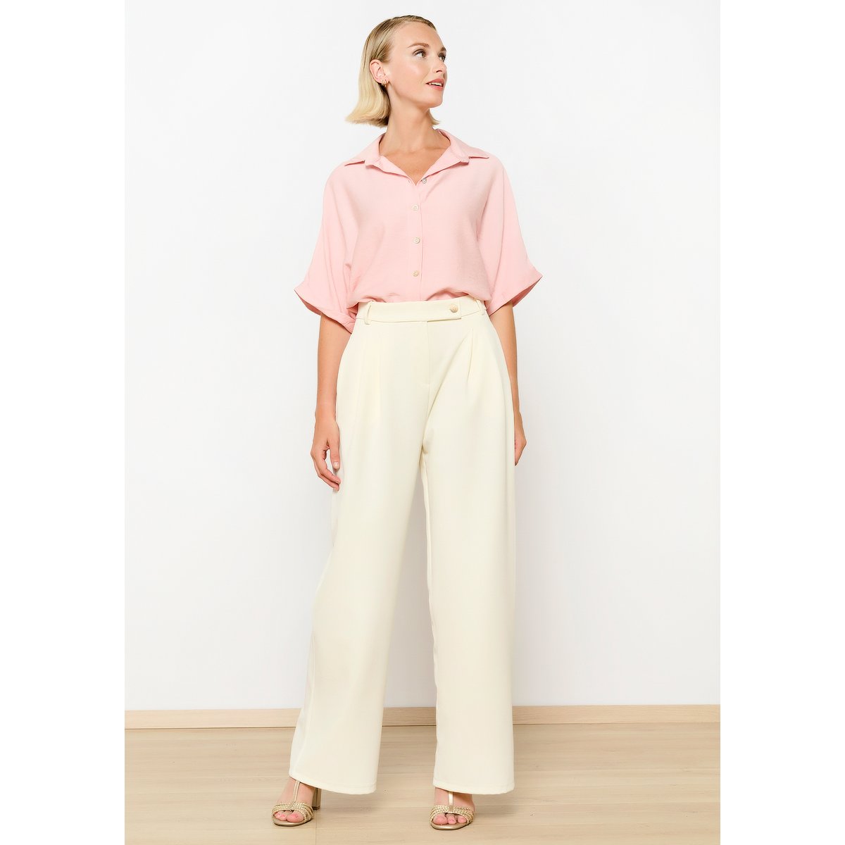 Pantalon palazzo blanc vanille, LOLALIZA