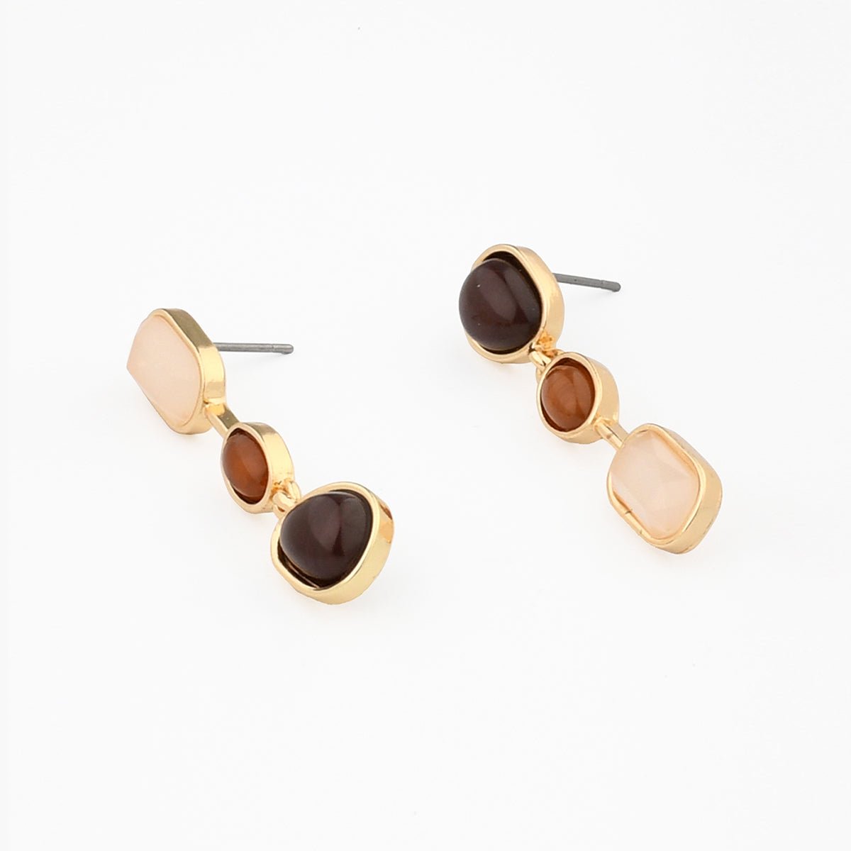 Boucles d'oreilles à cabochons asymétriques marron marron, BALABOOSTE