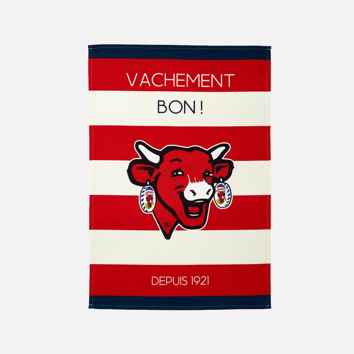 Torchon imprimé coton LA VACHE QUI RIT RAYÉ rouge, COUCKE