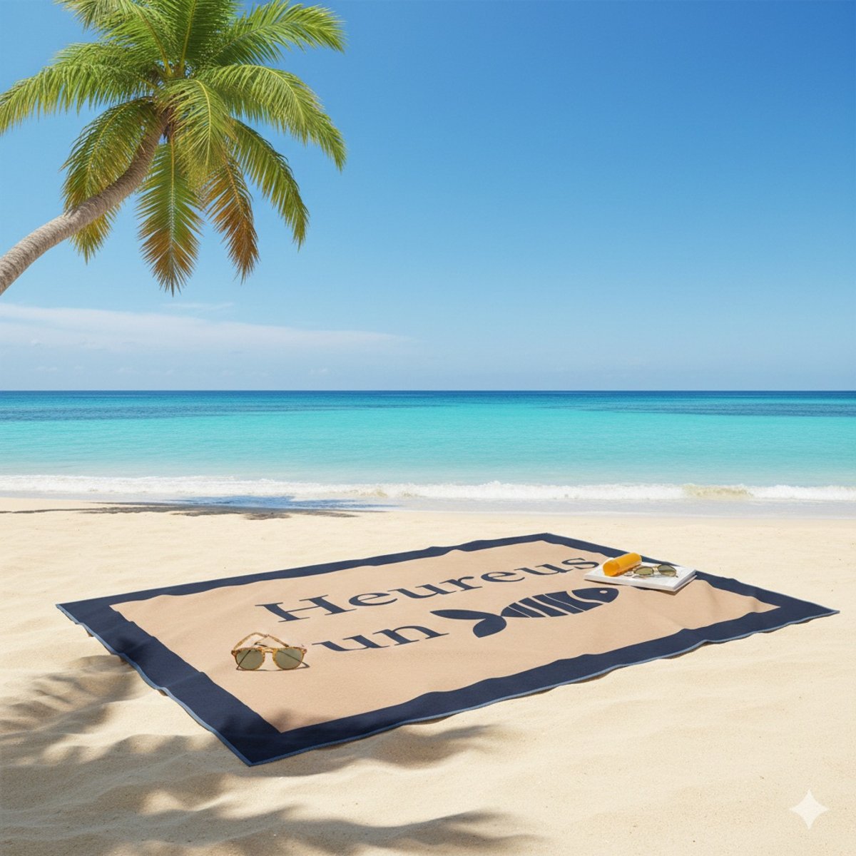 Serviette de plage imprime fish taupe 70 x 150 cm marron, EDEN