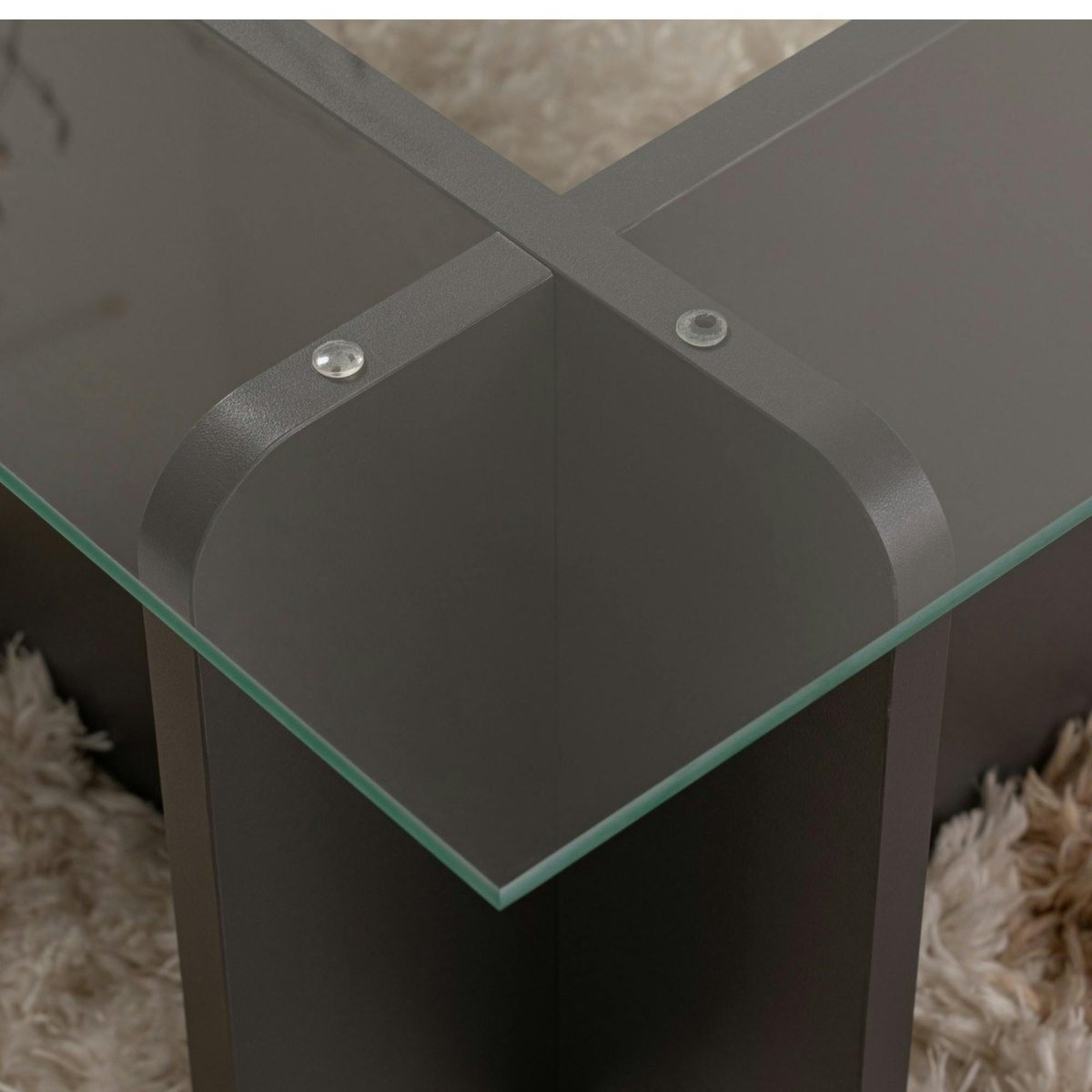 Table basse déstructurée, plateau verre SALTA anthracite, PIER IMPORT