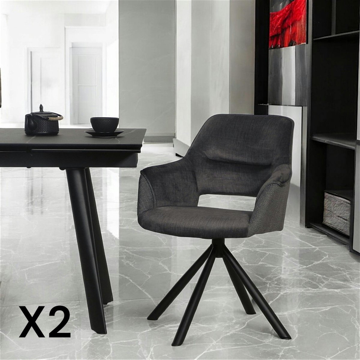 Fauteuil de table pivotant en tissu (lot de 2) IENA gris, PIER IMPORT