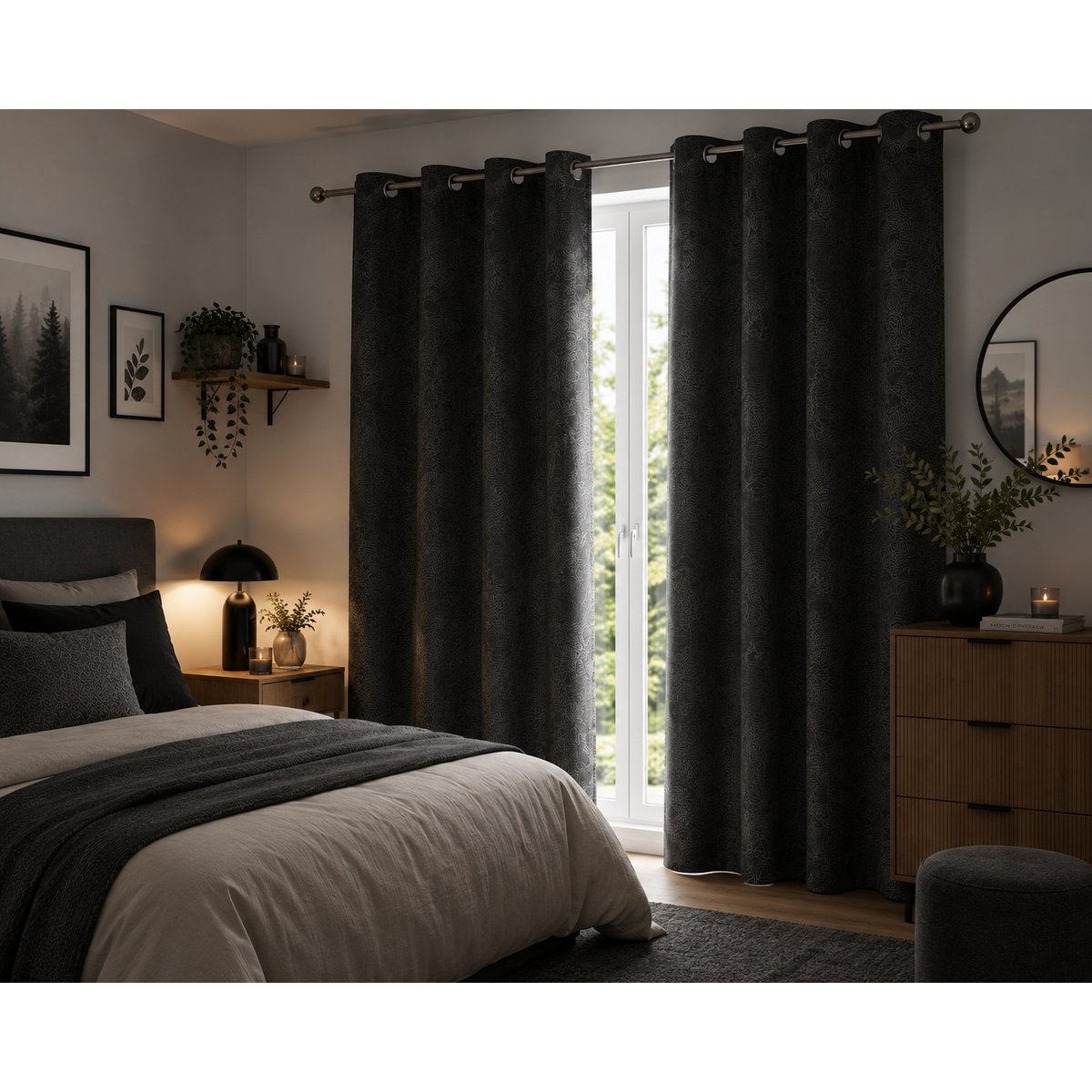 1 Rideau en polyester 140 x 240 cm anthracite Dreamtime gris, EDEN