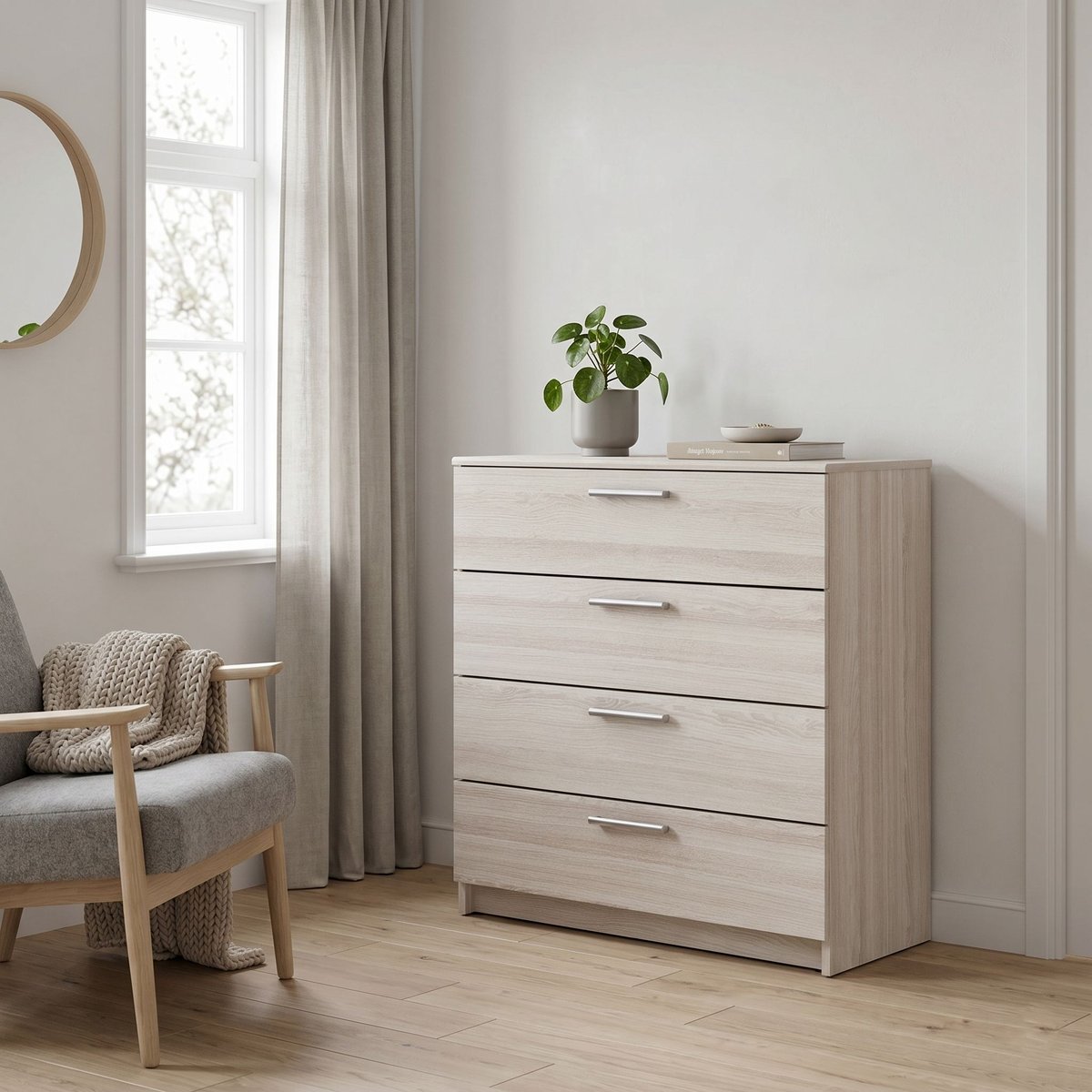 Commode 4 tiroirs bois clair, TERRE DE NUIT