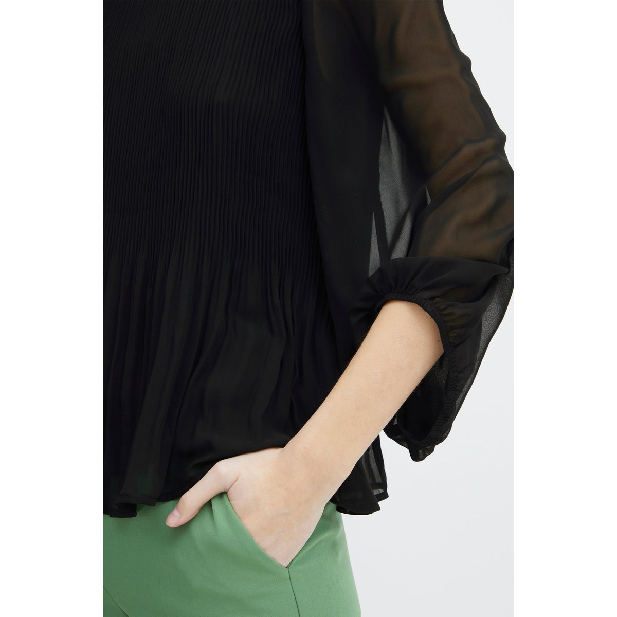 Blouse manches longues effet transparent noir black solid, ICHI