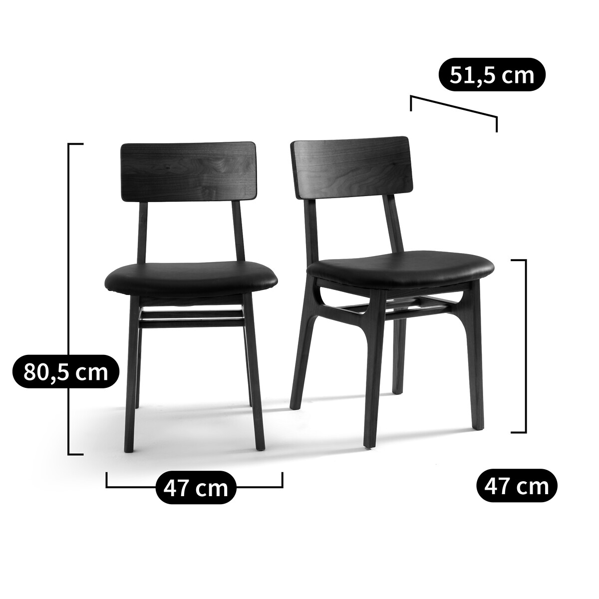 Set van 2 stoelen in notenhout en leer, Larsen notenhout, LA REDOUTE INTERIEURS