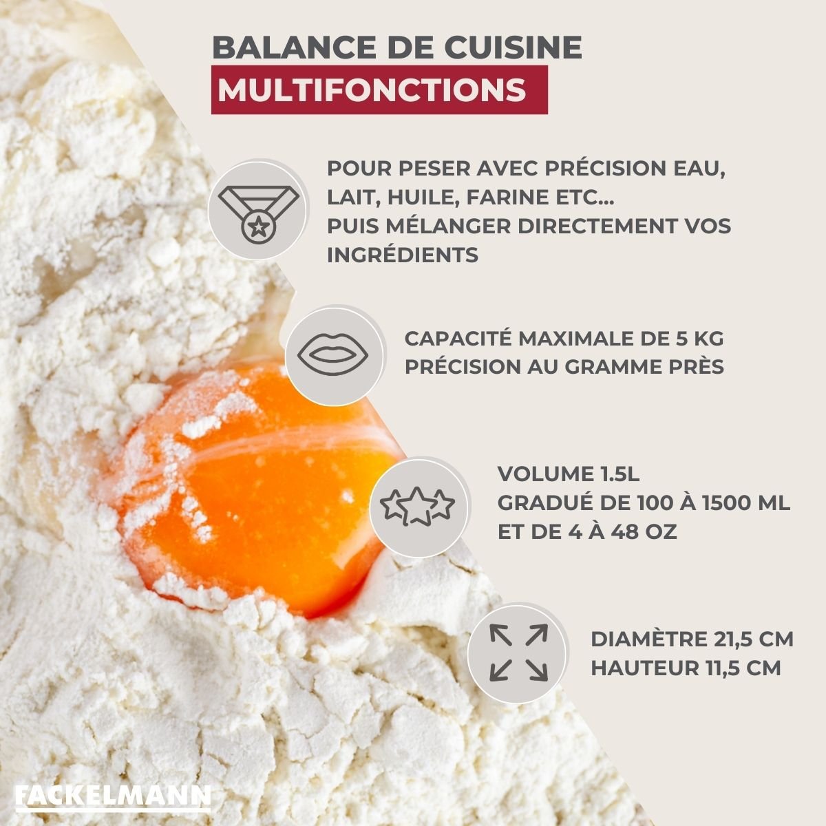 Balance de cuisine avec bol inox détachable noir,inox, FACKELMANN