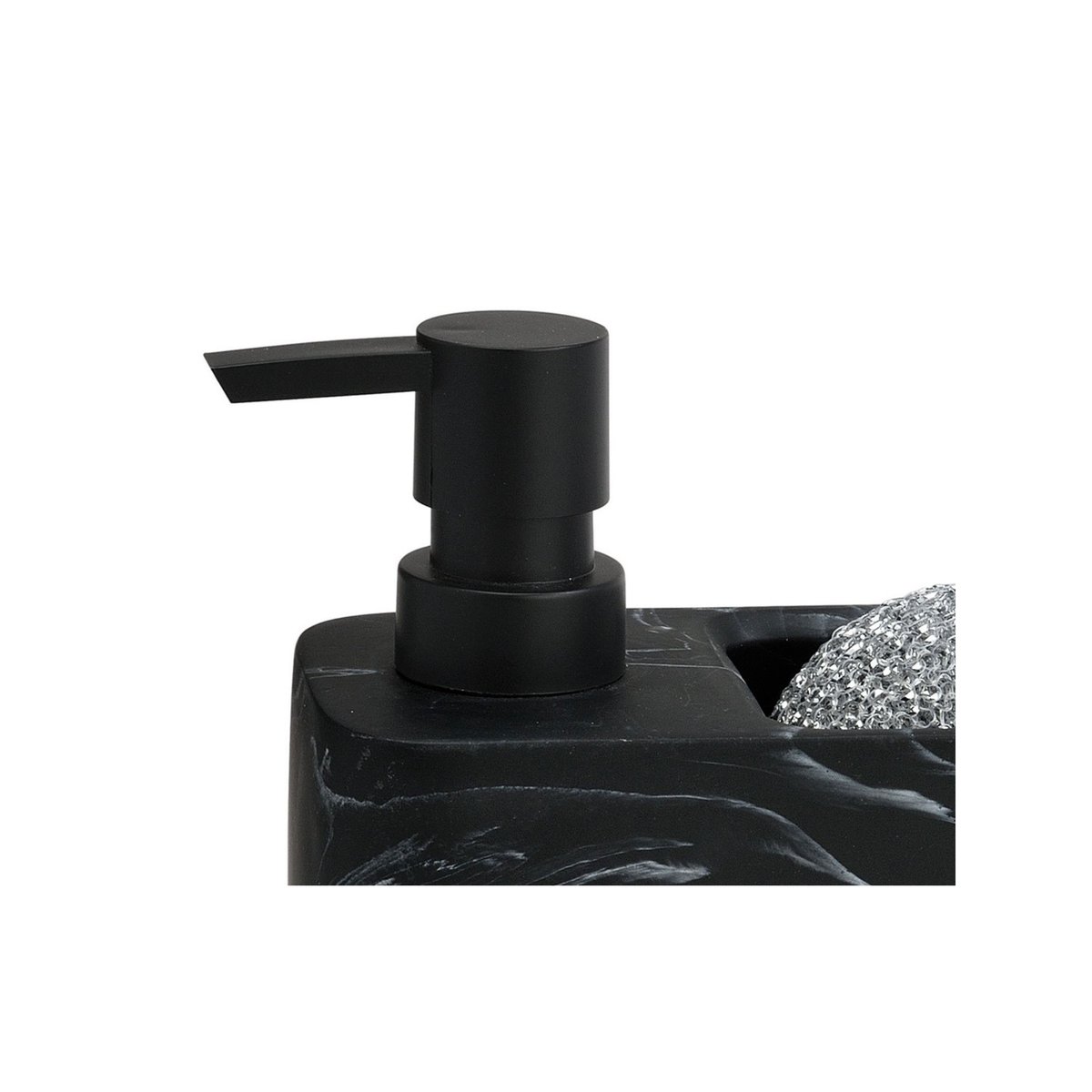 Distributeur Liquide Vaisselle + Porte Éponge Polyrésine Effet Marbre Noir noir, WADIGA