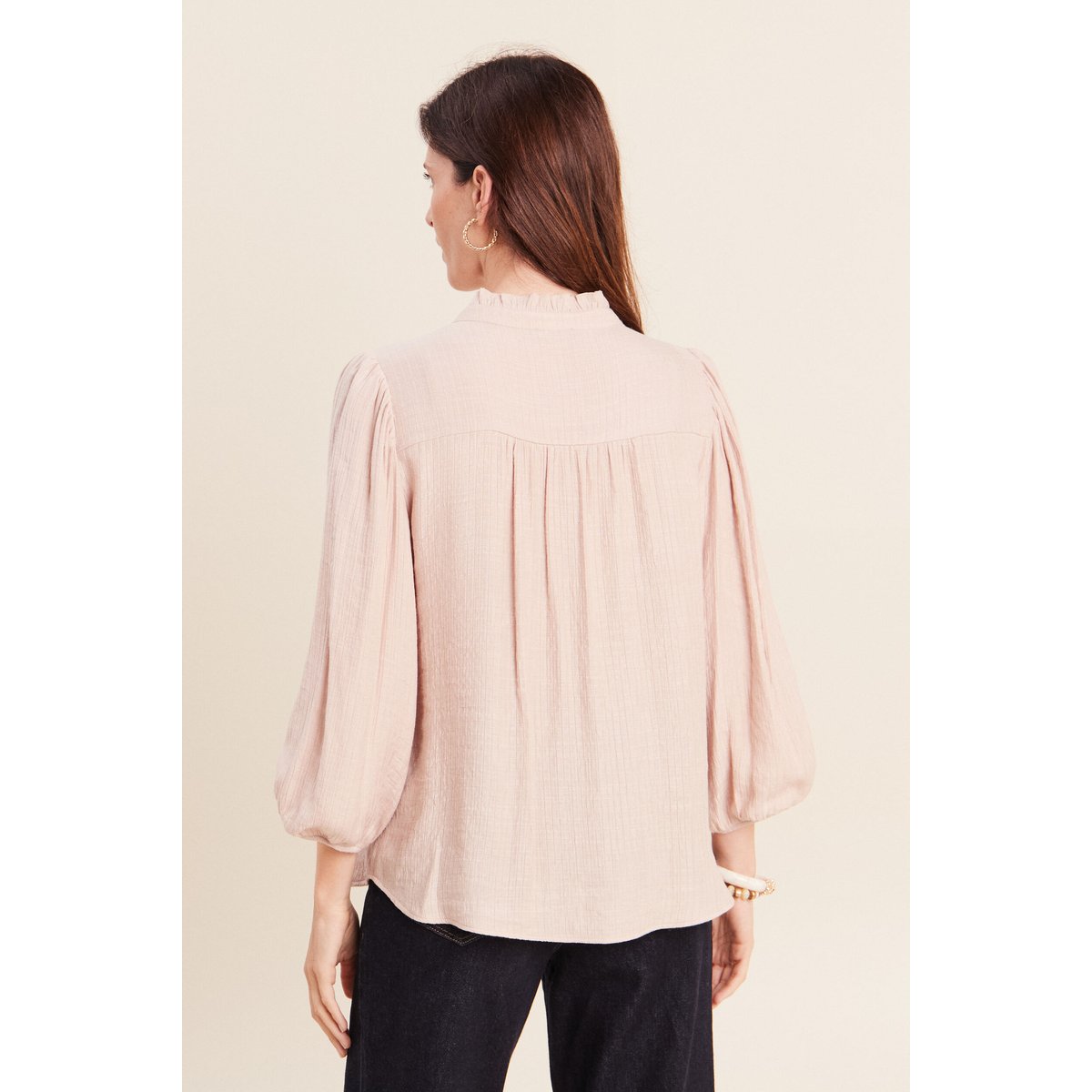 Chemise col montant manches 3/4 ivoire, BREAL
