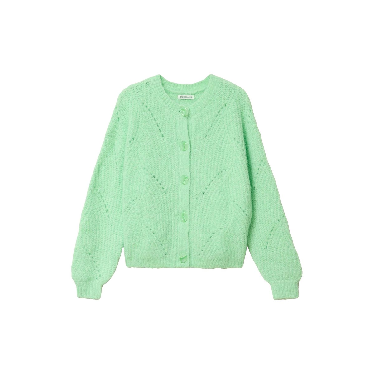 Gilet ajouré manches longues vert pastel, CACHE CACHE