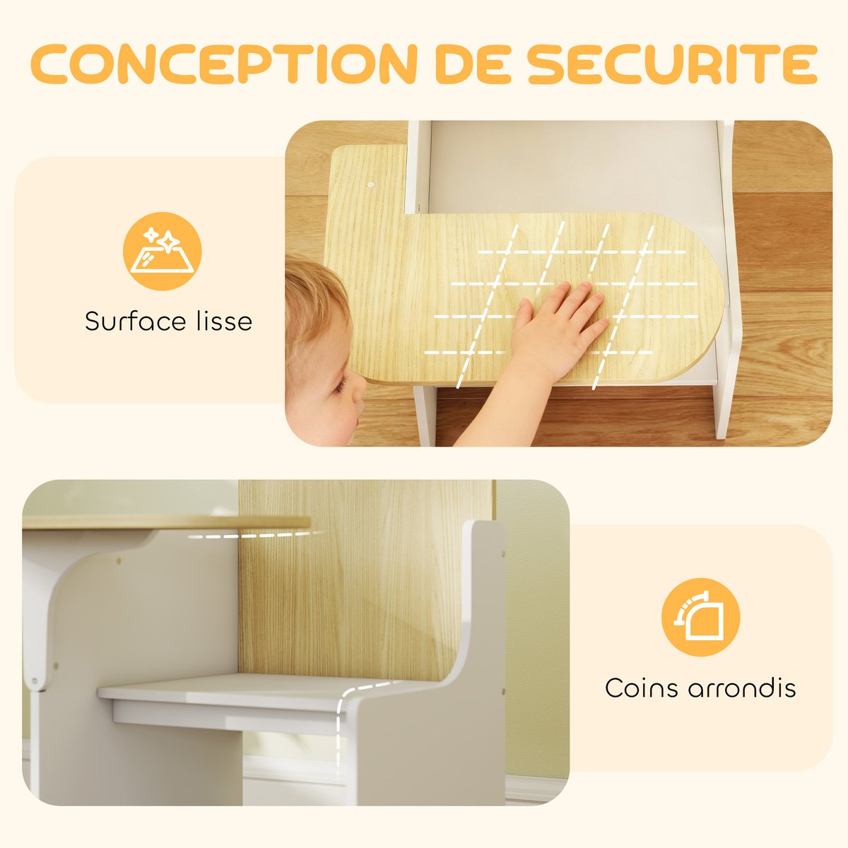 Ensemble table et chaises pour enfants MDF blanc, bois clair, AIYAPLAY