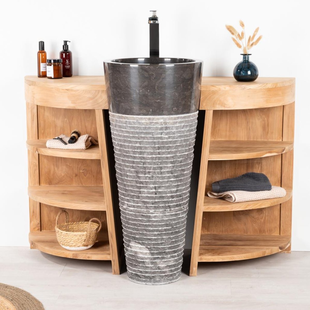 Meuble sous vasque + vasque en teck rectangle 120cm FLORENCE noir, WANDA COLLECTION