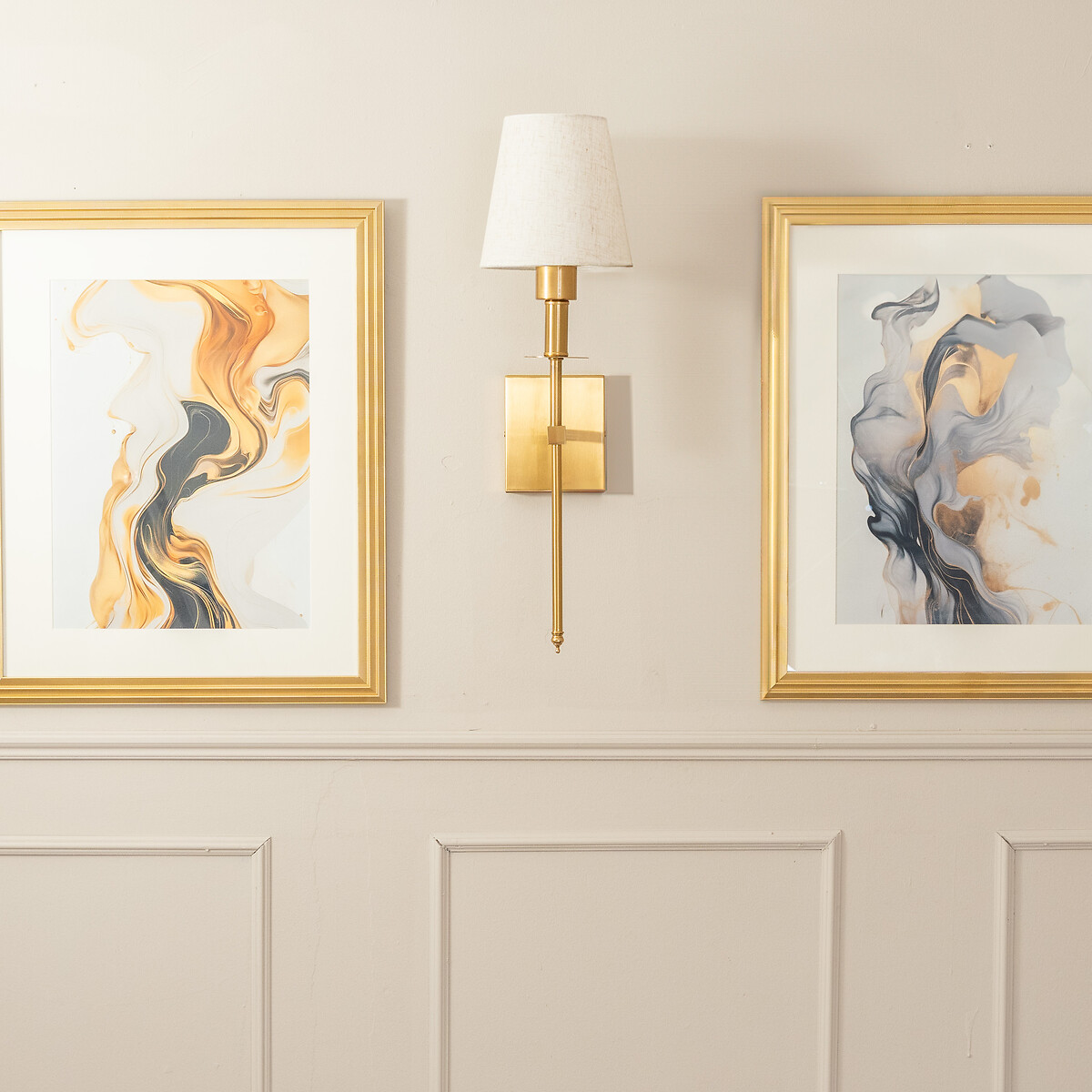 Kasey Rechargeable Easy Fit Wall Light with Shade in Antique Brass gold-coloured, SO'HOME