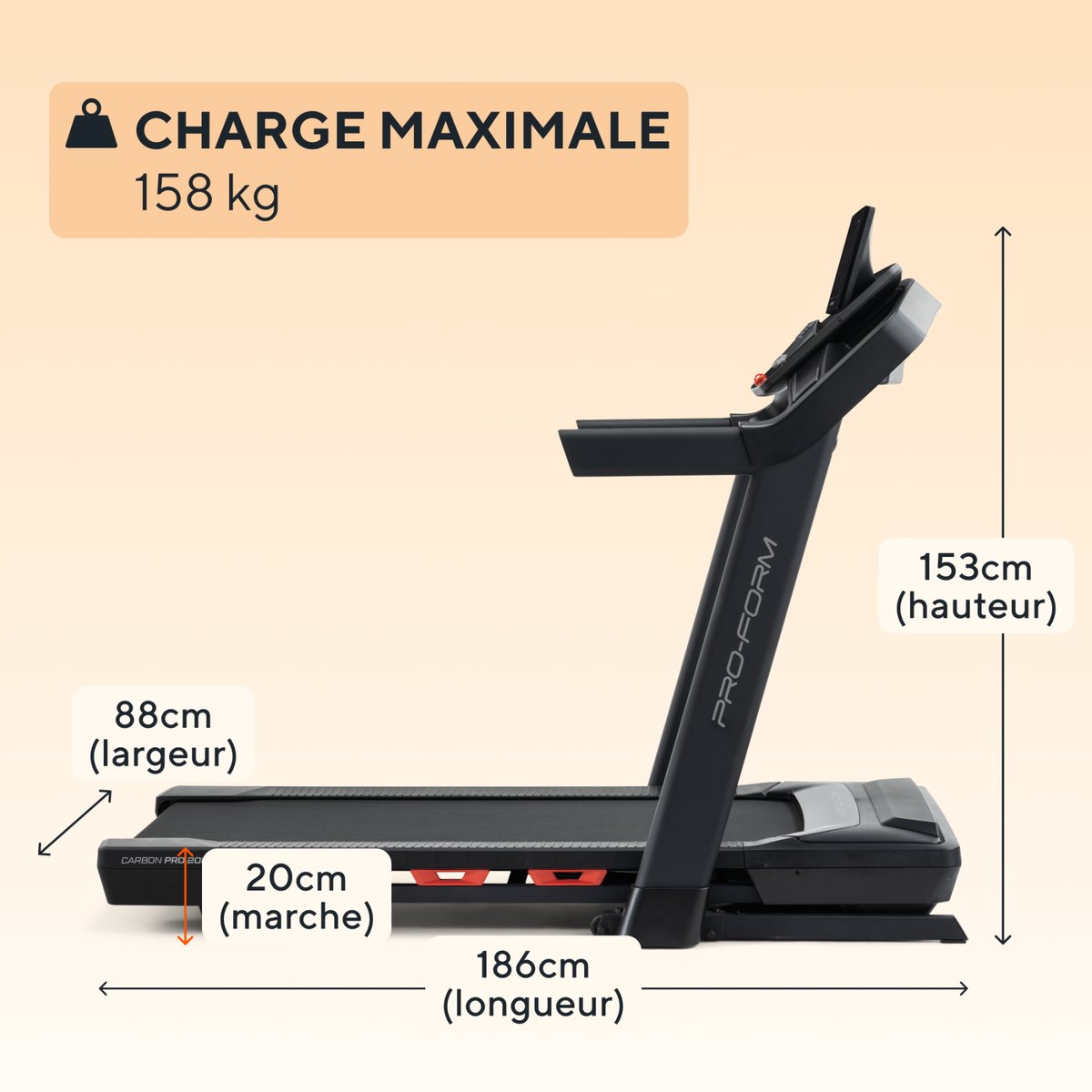 Tapis de course Carbon Pro 2000 / Écran tactile 10" noir, PROFORM FITNESS