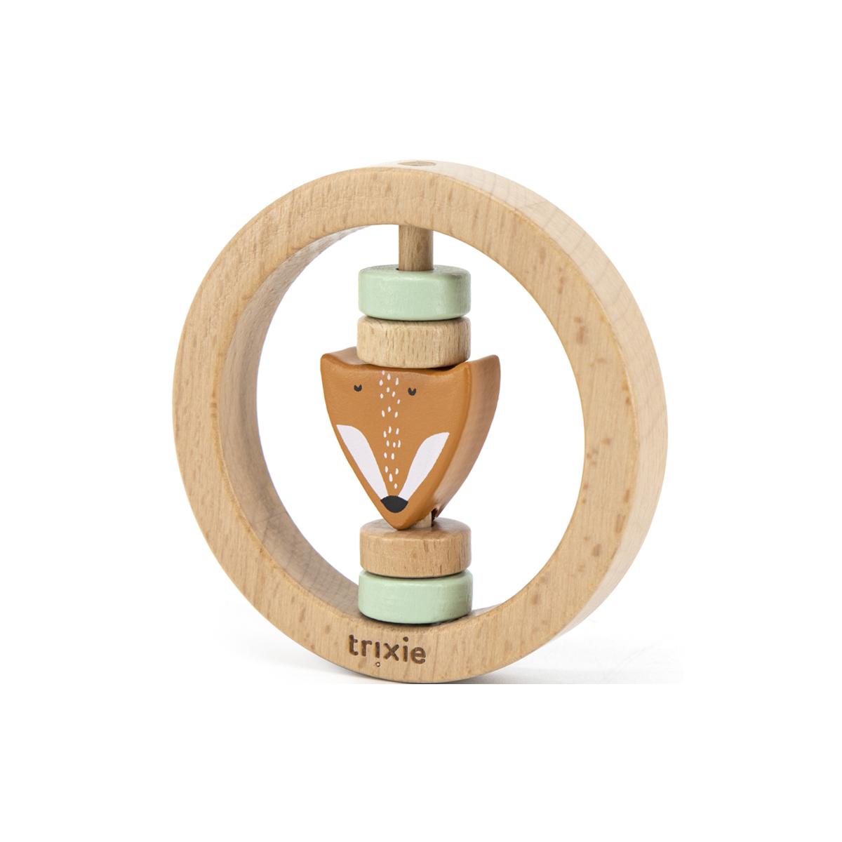 Hochet rond en bois orange, beige, vert d'eau, TRIXIE