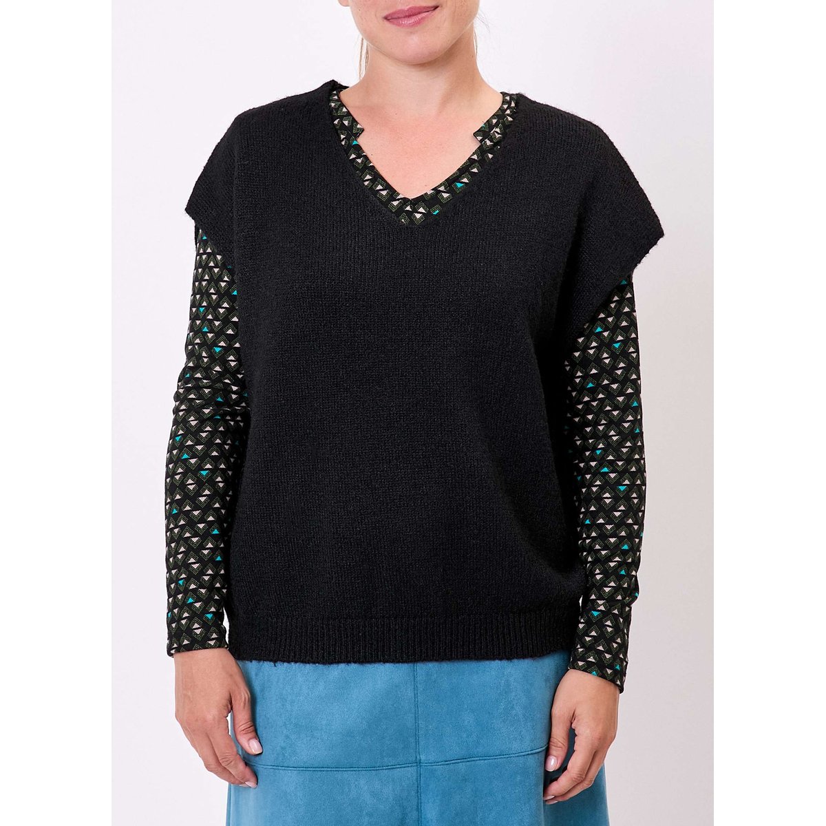 Pull tricot sans manche uni DAKILA noir chiné, LA FIANCÉE