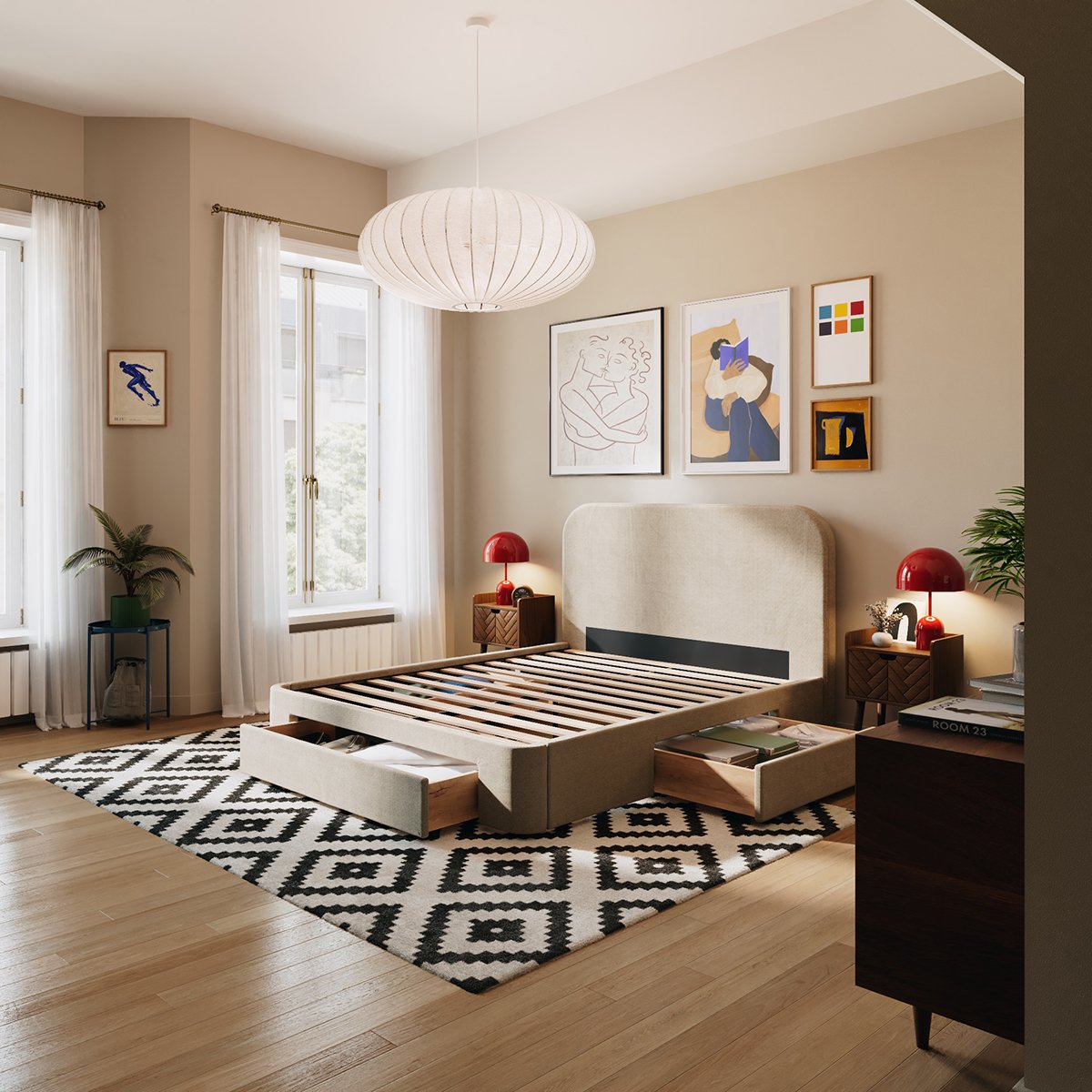 Lit 3 tiroirs NOVA beige, SLOME