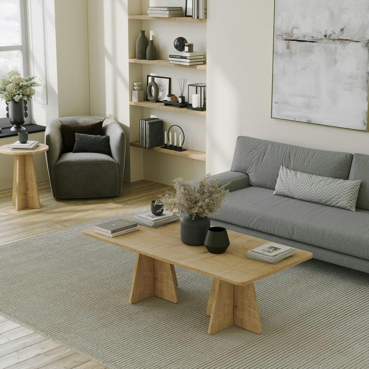 Table basse pieds trapèze MARFA chêne, PIER IMPORT