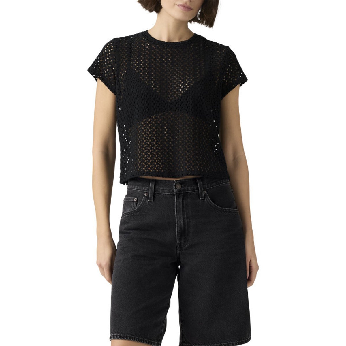 T-shirt noir uni avec une coupe droite et des manches courtes noir, LEVI'S