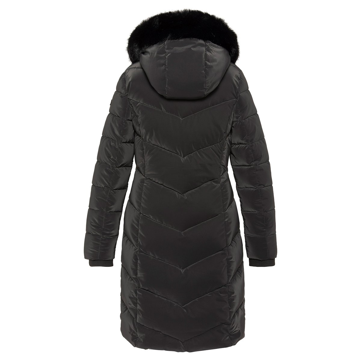 Parka longue à capuche bordée de imitation fourrure noir, SCHOTT