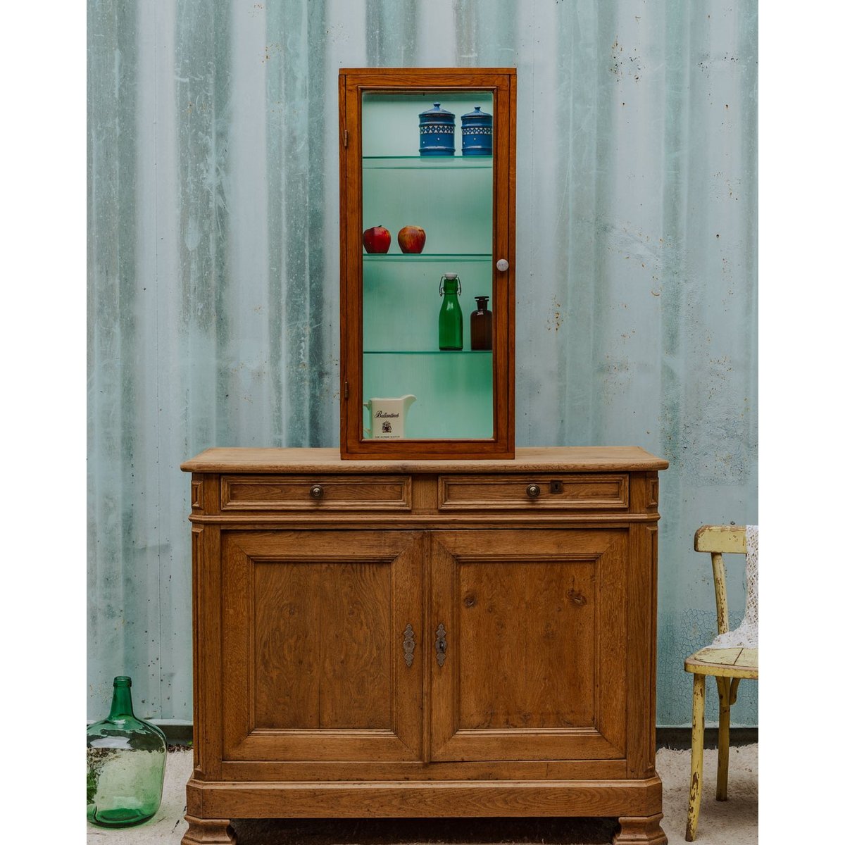 Petite vitrine en bois Victoria N°237 - Bon état vert, DEBONGOUT