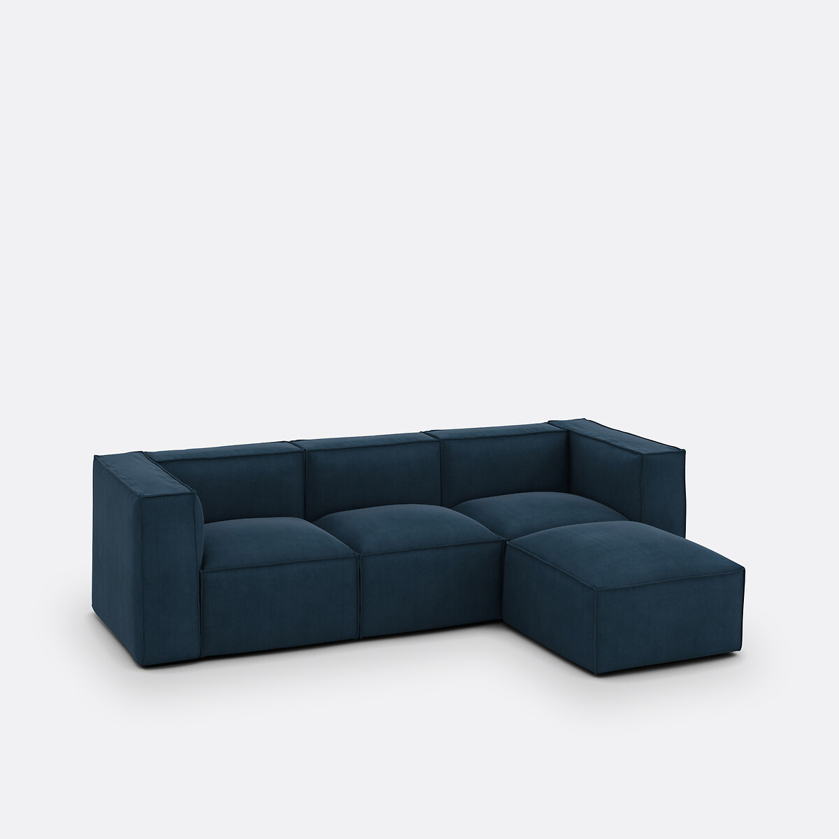 Canapé modulable, 3 places et pouf, en velours côtelé fines côtes, SEVEN bleu, LA REDOUTE INTERIEURS