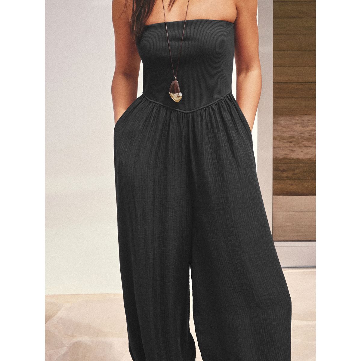 Combinaison bouffante bandeau en jersey noir, NEXT