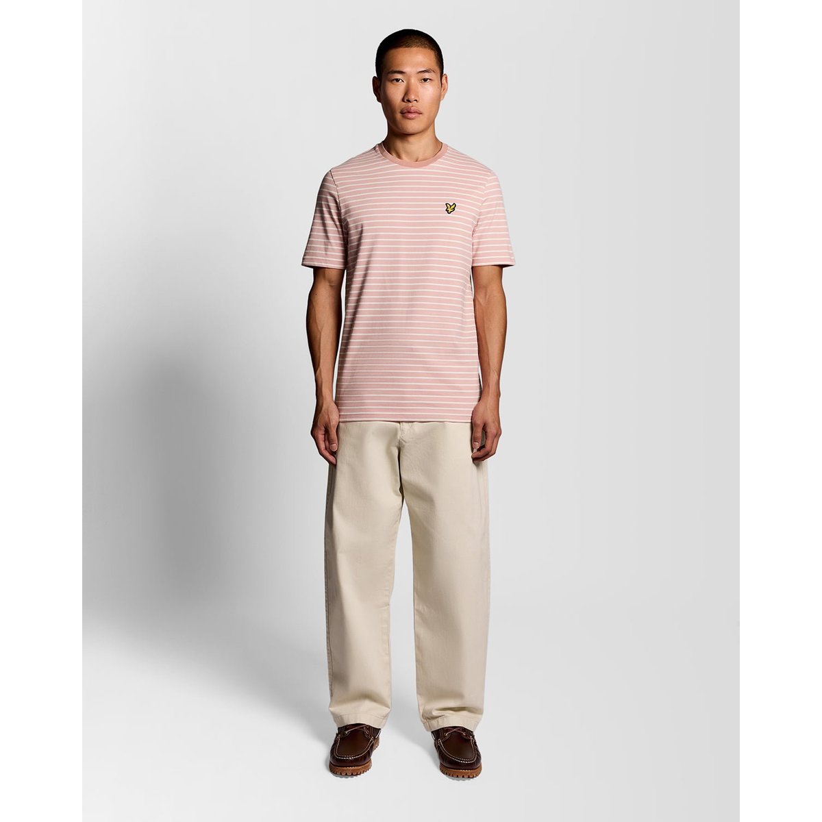 T-shirt en piqué à rayures bretonnes rose pamplemousse/ blanc, LYLE & SCOTT