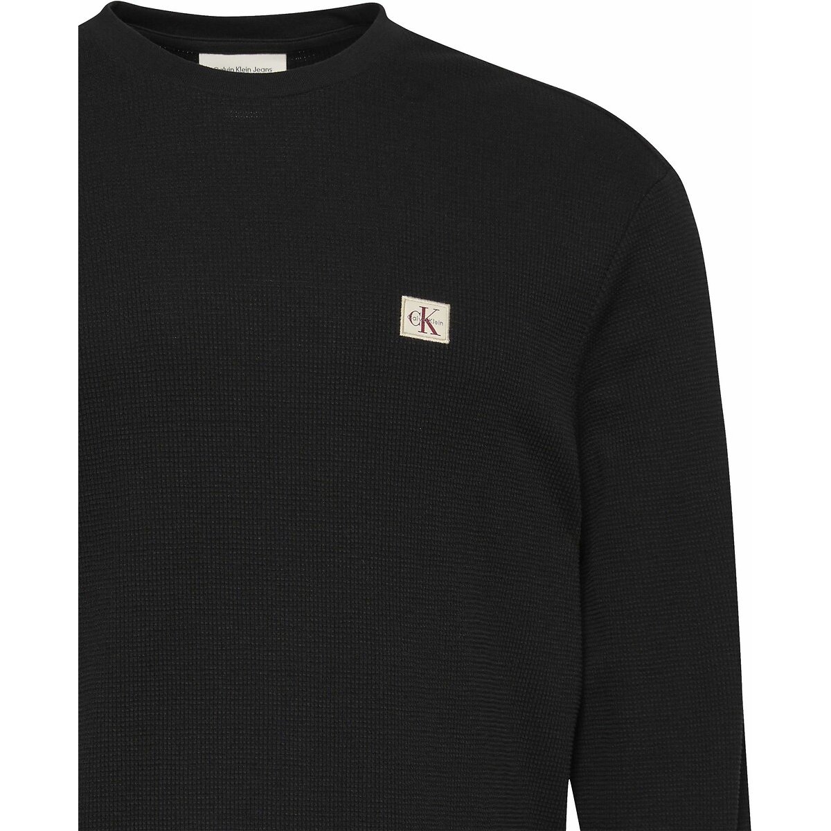 T-shirt met lange mouwen en reliëfstructuur zwart, CALVIN KLEIN JEANS