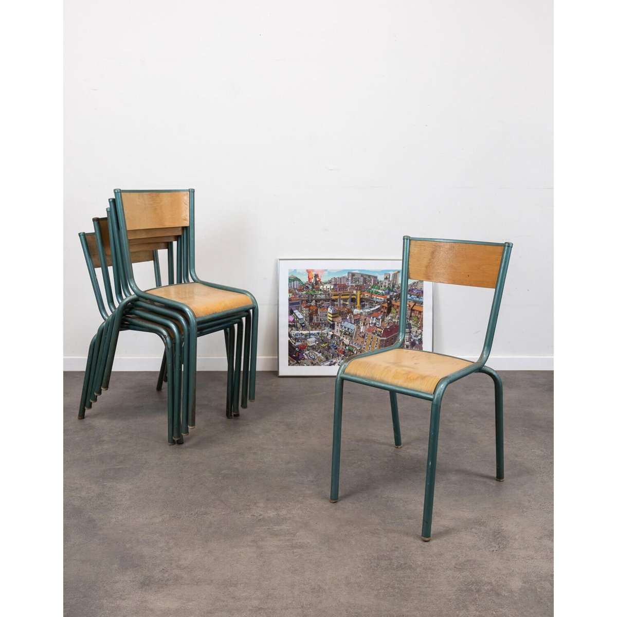 Lot de 6 chaises d'école Claude N°1366 - Bon état bois clair, DEBONGOUT