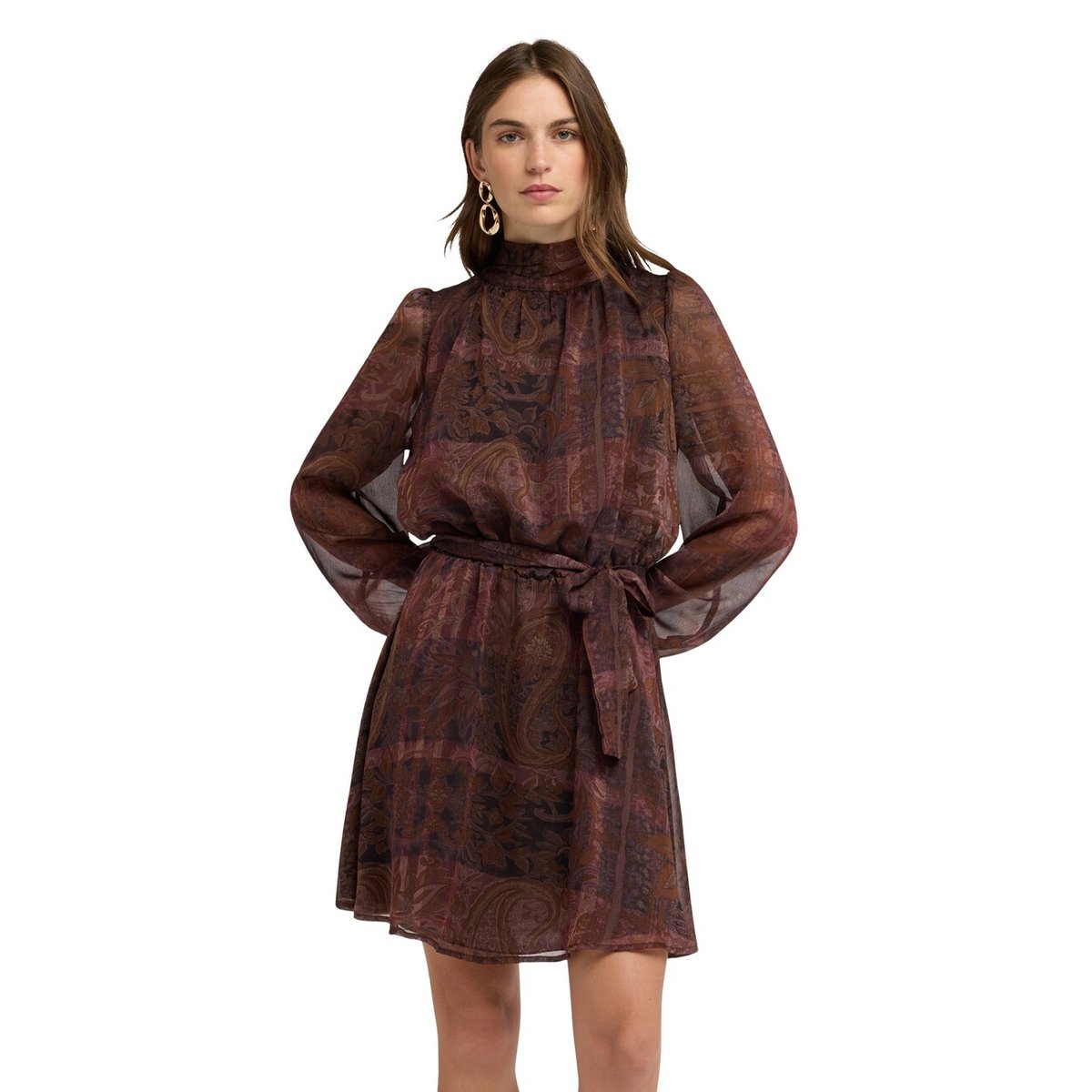 Robe courte imprimée marron, MOTIVI