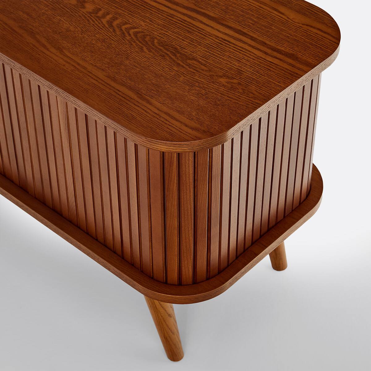 Mueble de TV de fresno y chapado, 2 puertas correderas, anchura de 120 cm, WAPONG tinte color nogal, LA REDOUTE INTERIEURS