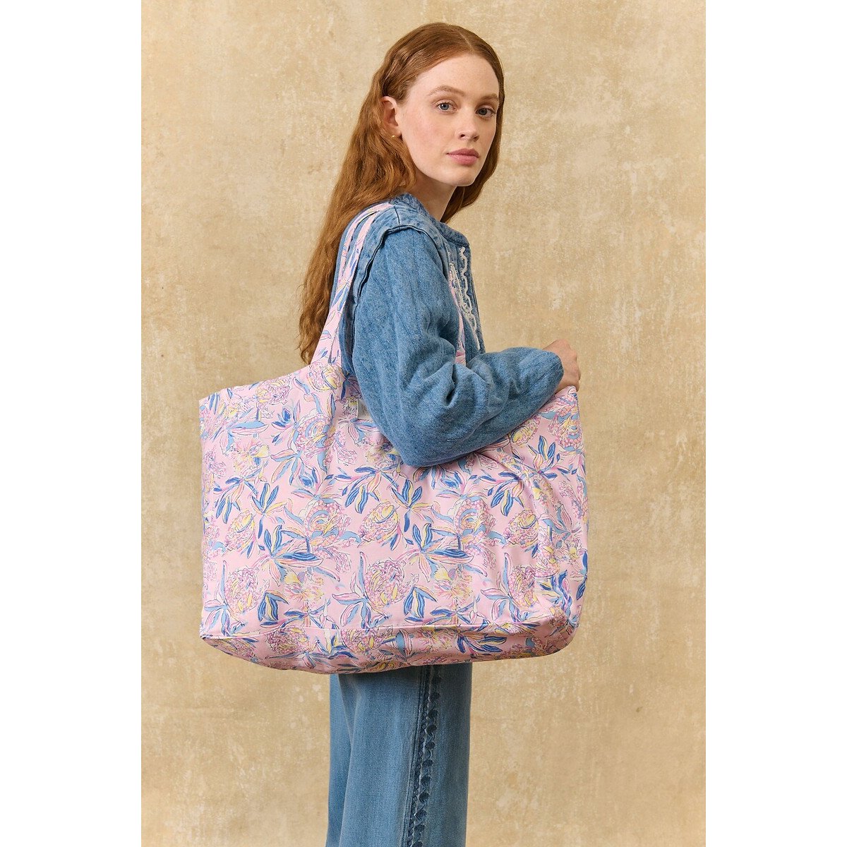 Sac tote grand format à fleurs, BEVERLY imprimé rose, LOUISE MISHA