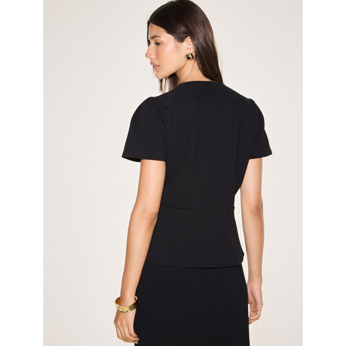 Veste à manches courtes et basque noir, NEXT
