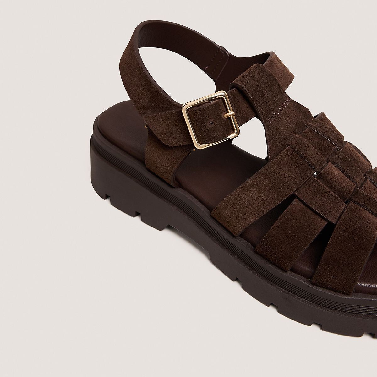 Sandales chunky en cuir velours Louisiane marron, JONAK