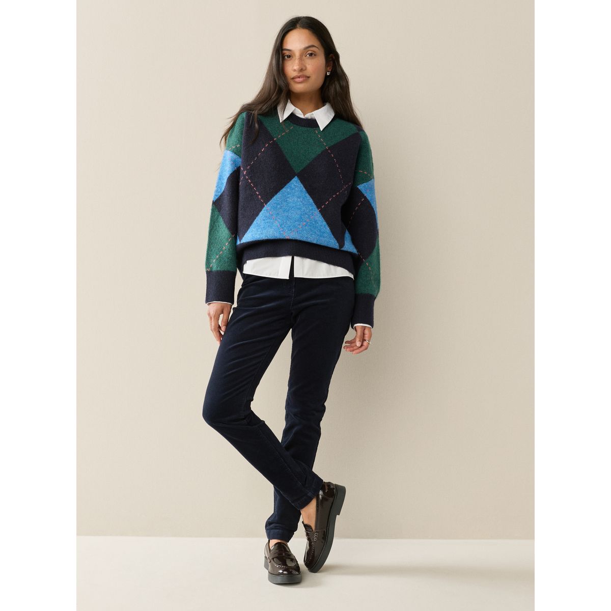 Pantalon skinny en velours côtelé bleu marine, NEXT
