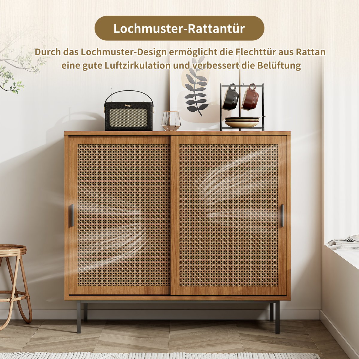 Buffet avec 2 portes et 4 couches, JORDIH Buffet noyer, MEUBLES COSY