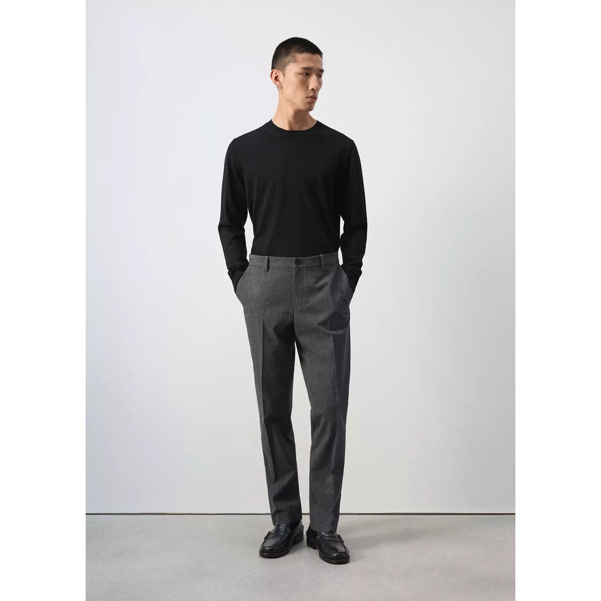 Pantalon flanelle regular-fit gris chiné foncé, MANGO MAN