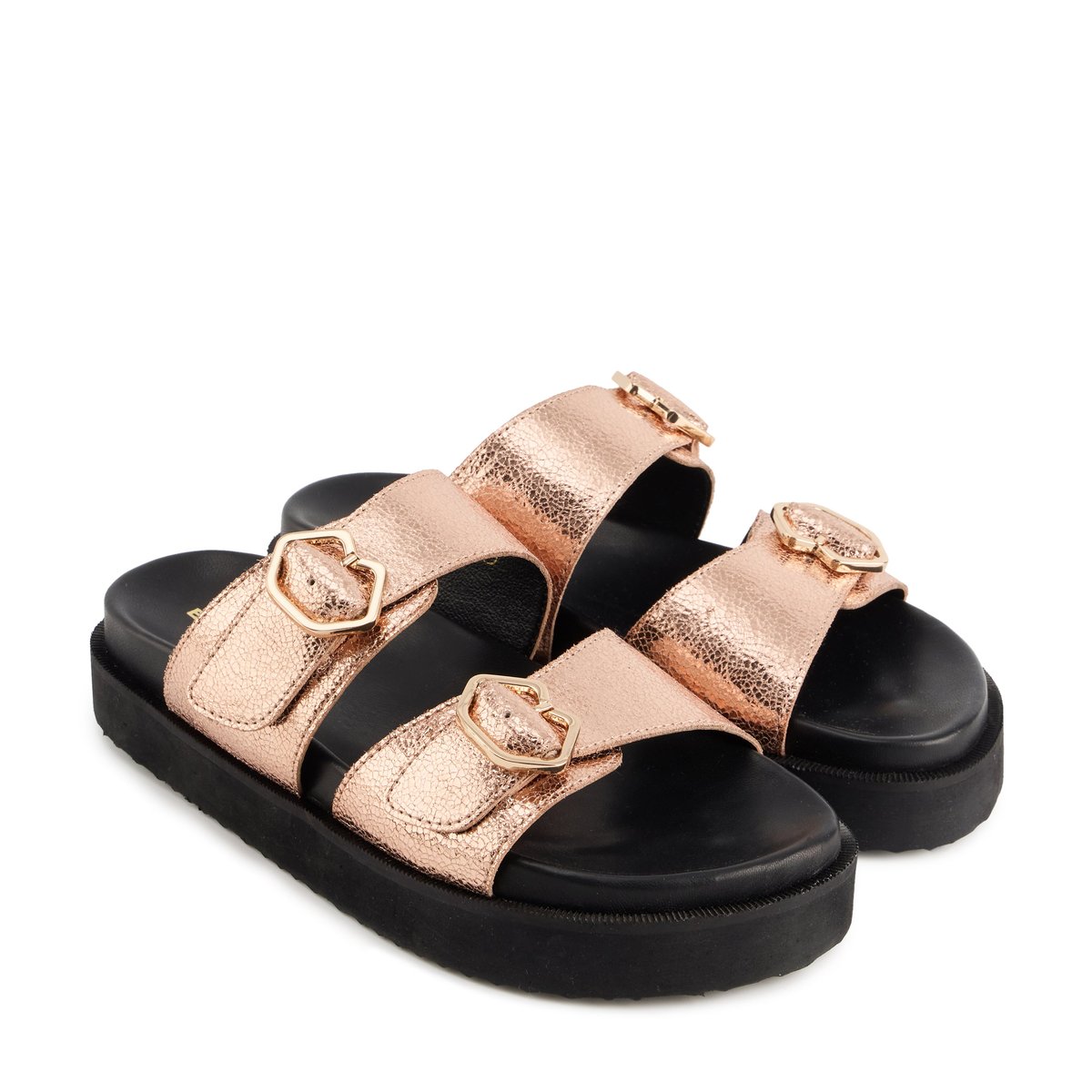 Sandales En Cuir Nina Cuir Craquelé rose, BONS BAISERS