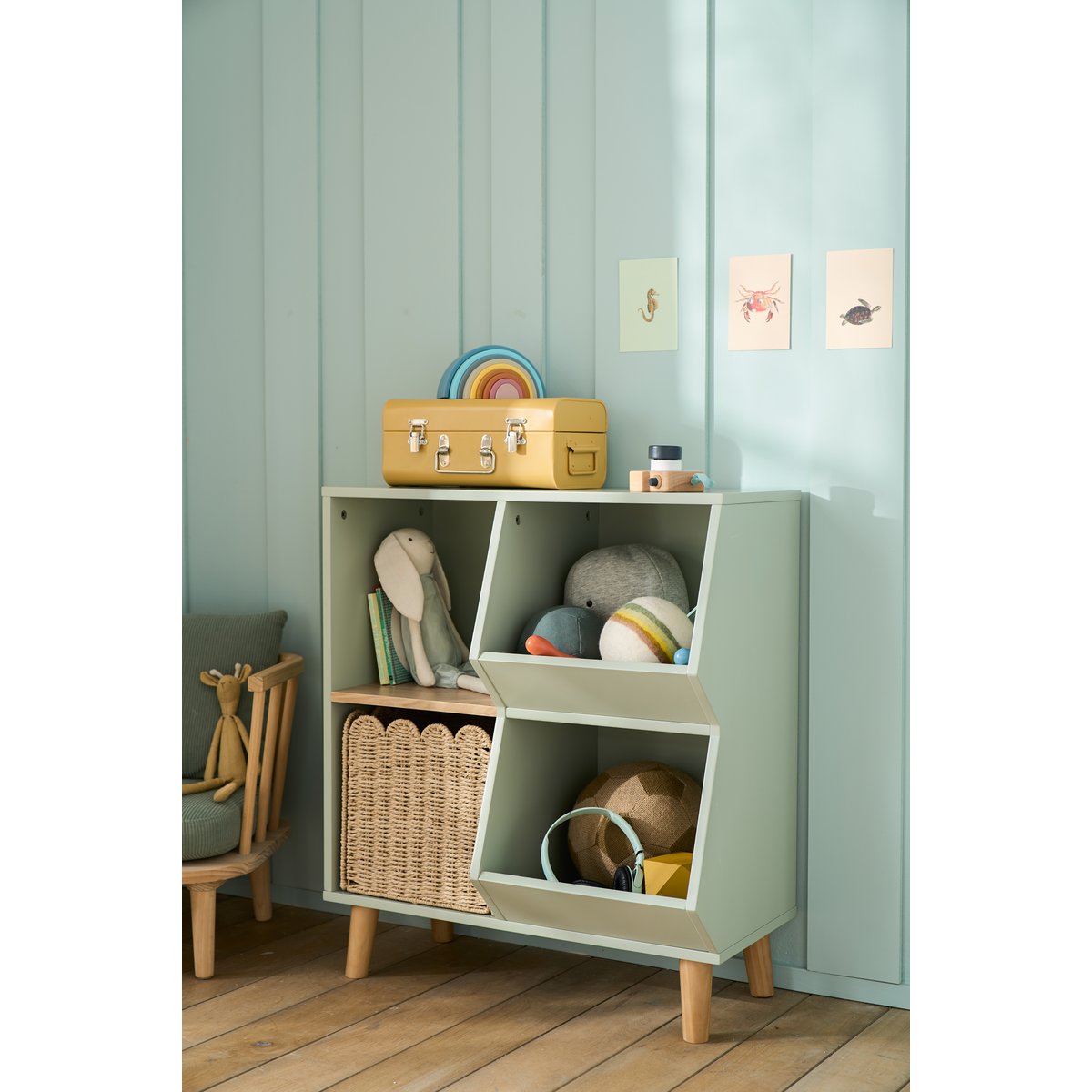 Rangements à case mix livres et jouets vert, VERTBAUDET
