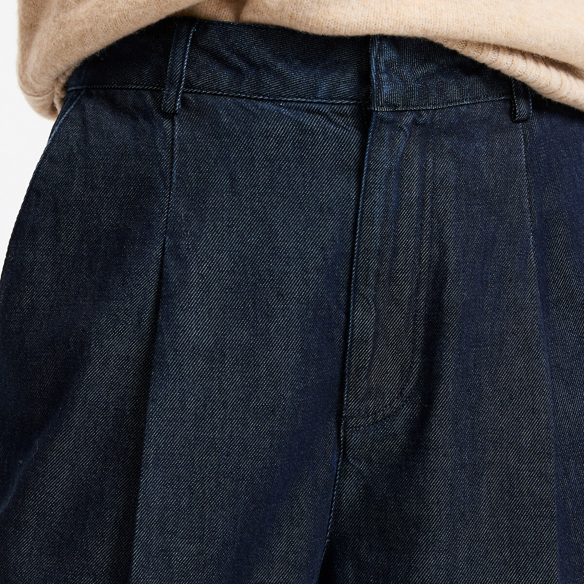 Pantalon large denim, taille haute, plis marqués bleu brut, LA REDOUTE COLLECTIONS