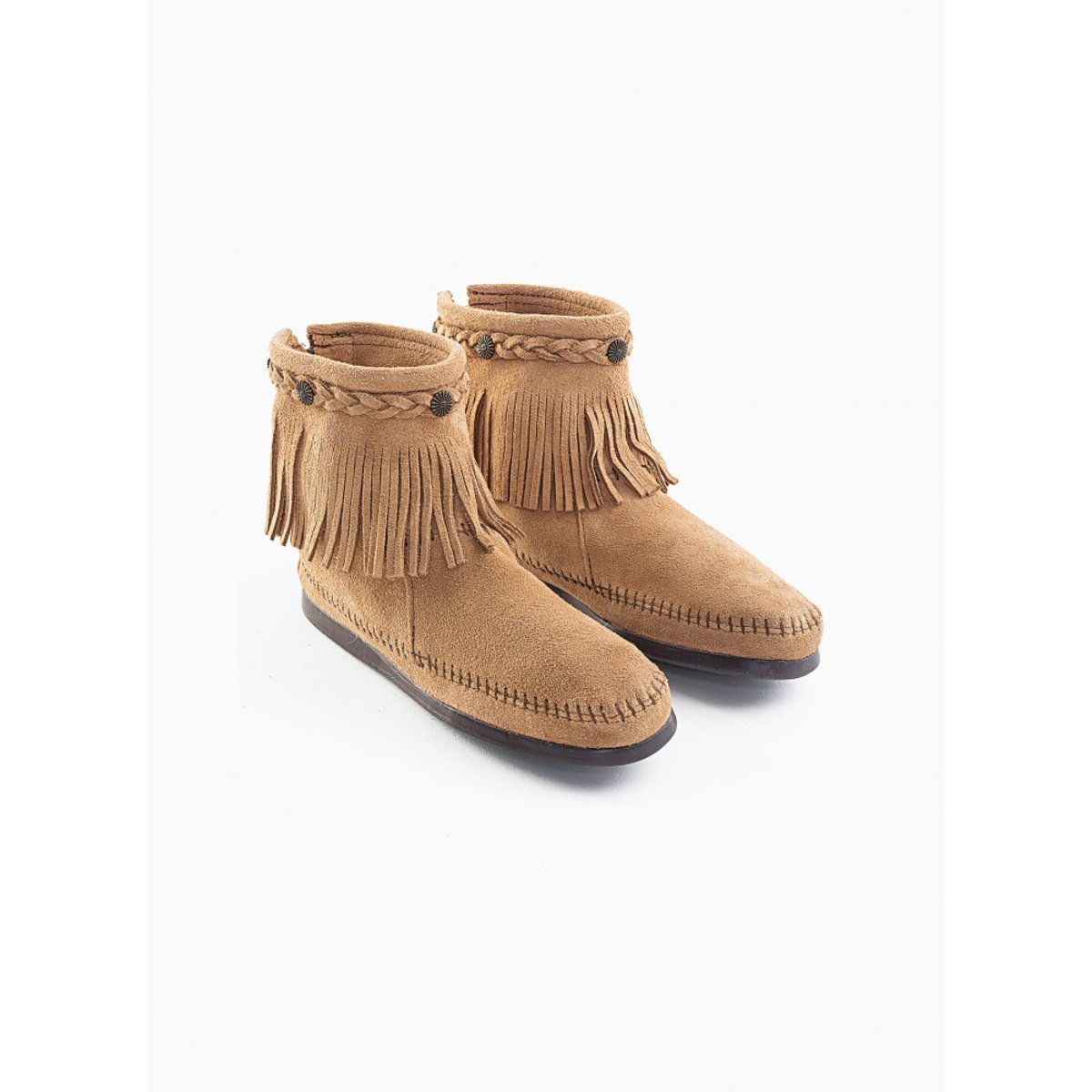 Bottines en cuir suede HI TOP BACK ZIP marron clair, MINNETONKA
