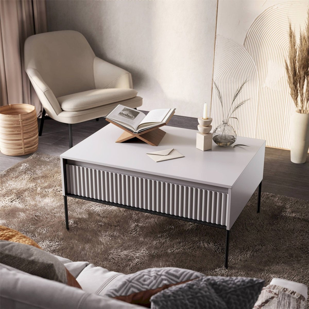 Table basse avec rangement push open TREND blanc, RECOLLECTION