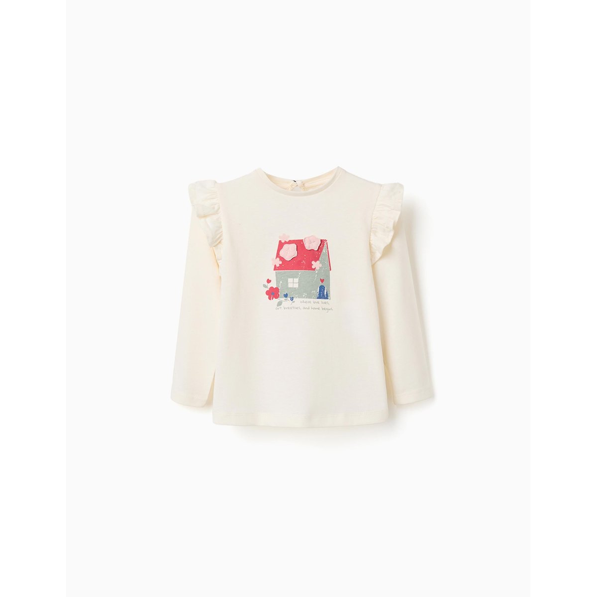 T-shirt en coton à manches longues avec imprimé fleurs blanc, ZIPPY