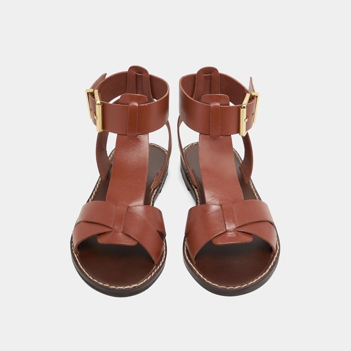 Sandales plates en cuir Whisper cognac, JONAK