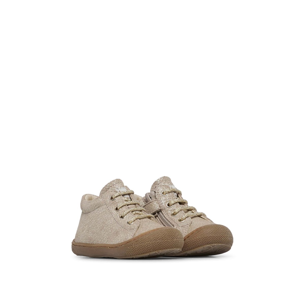 Chaussures premiers pas en suède avec fermeture éclair COCOON ZIP platine, NATURINO