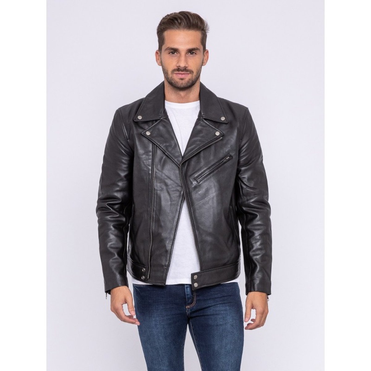 Blouson Cuir Motard Berto noir, RITCHIE