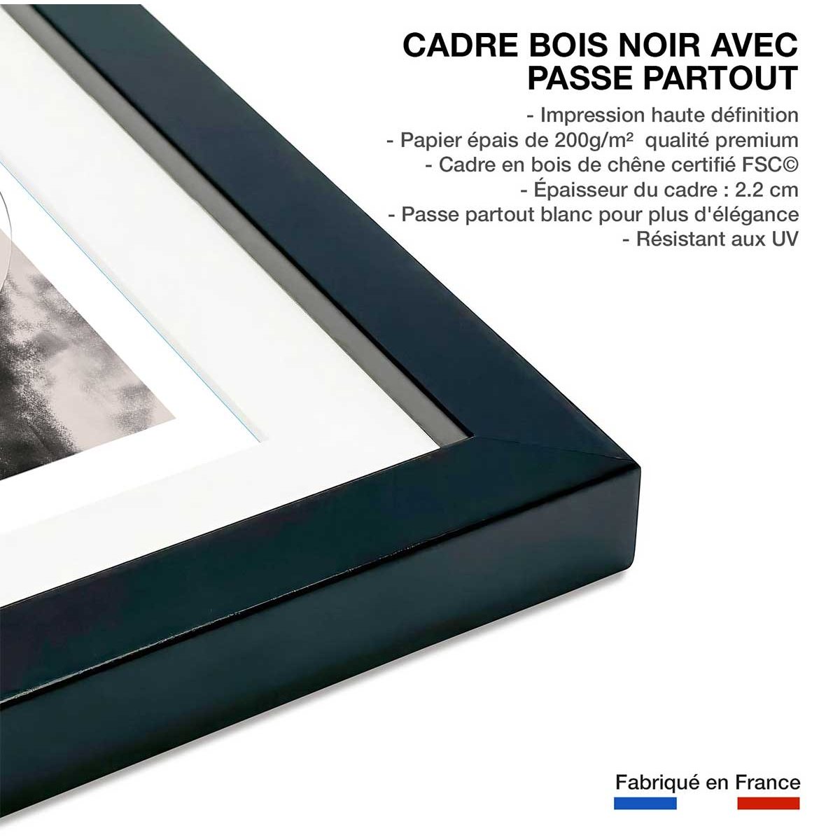 Affiche Eclats beige rosé affiche + cadre en bois - noir, HEXOA