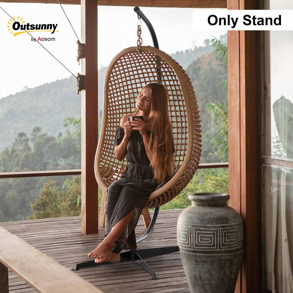 Support pour fauteuil hamac Métal Noir noir, OUTSUNNY